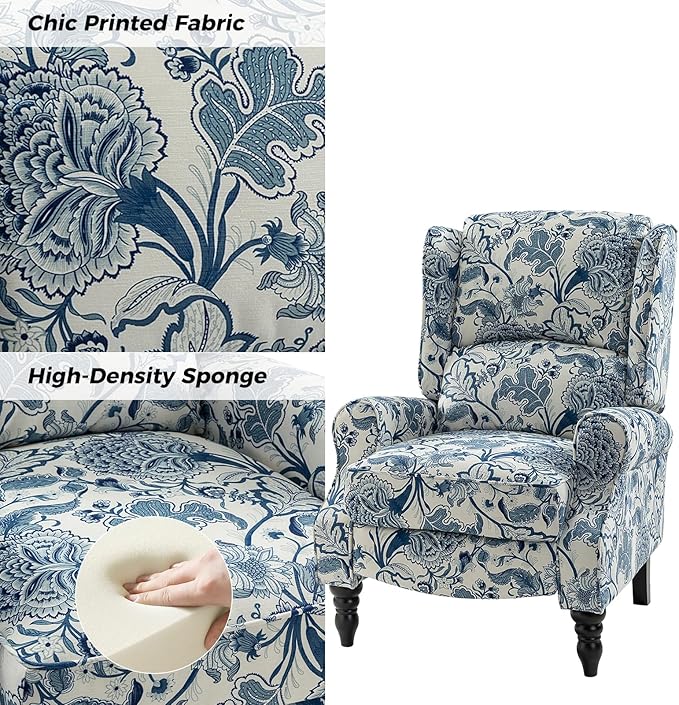 HULALA HOME Upholstered Wingback Recliner Chair Set of 2, Small Adjustable Footrest Push Back Single Reclining Sofa, Mid Century Modern Lounge Armchair for Living Room, Bedroom, Reading/Jacobean