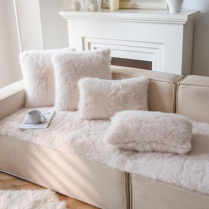 Neelvin Beige Faux Fur Cozy Fluffy Double-Sided Decorative Throw Pillow Covers 16x16 inch Set of 2,Velvet Pillowcase Cushion Case for Sofa Couch