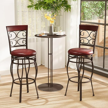 Giantex 30" Swivel Bar Stools Set of 4, Bar Height Bar Stools w/Back, Upholstered PU Leather Seat, Footrest, Max Load 330Lbs, Vintage Metal Barstools for Kitchen Island, Dining Room, Rustic Brown