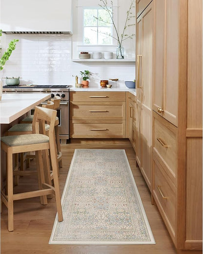 RUGGABLE x Morris & Co Washable Area Rug – Blackthorn Ivory Blue 3x5, Stain-Resistant, Non-Slip – Small Machine Washable Rugs for Living Room, Bedroom, Hallway, Entryway & Office–with Standard Pad