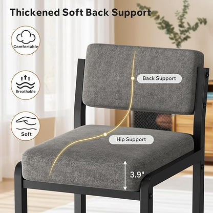 Bar Stools Set of 3, Fabric Counter Height Bar Stools with High Back and Metal Legs, Upholstered Bar Chairs, 26" Modern Barstools for Kitchen Island, Grey