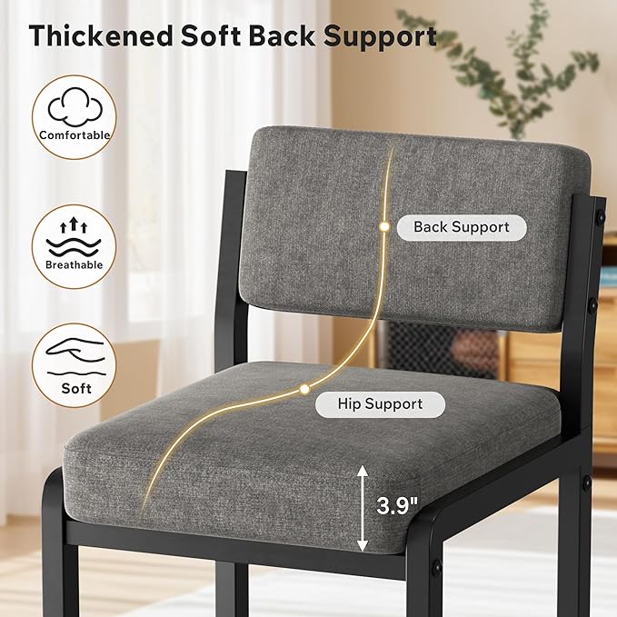 Bar Stools, Fabric Counter Height Bar Stools with High Back and Metal Legs, Upholstered Bar Chairs, 26" Modern Barstools for Kitchen Island, Grey