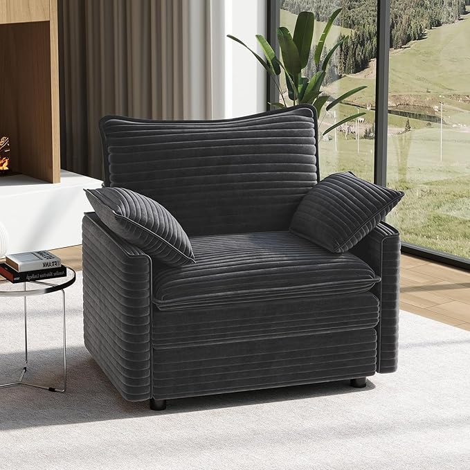 Vesgantti 40" Single Seat Sofa, Comfy Cloud Couch Deep Seat Upholstered Couch Corduroy Modern Sofa with Armrest Pillow, Easy Assembly for Living Room, Bedroom and Apartment, Gray