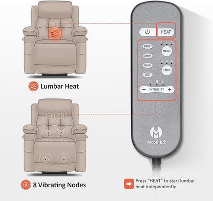 MCombo Large Triple Motor Power Lift Recliner Chair with Massage and Heat for Elderly People, Adjustable Headrest, Infinite Position, USB Ports, Faux Leather 7662 (Dark Grey, Large)