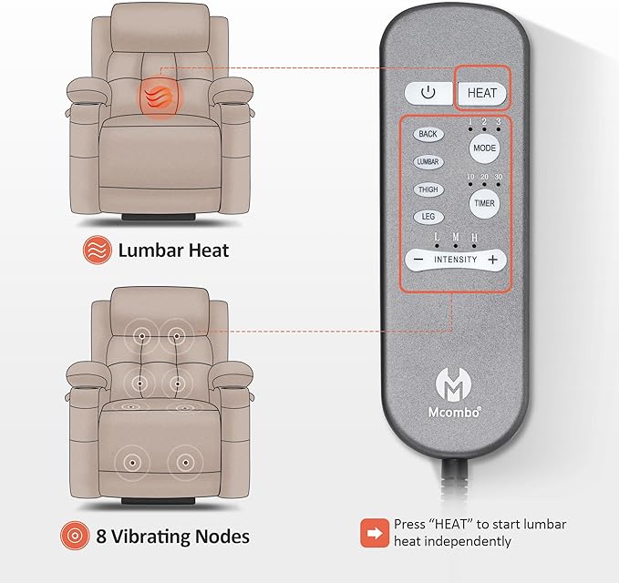 MCombo Small Triple Motor Power Lift Recliner Chair with Massage and Heat for Petite Elderly People, Adjustable Headrest, Infinite Position, USB Ports, Fabric 7664 (Brown, Small)