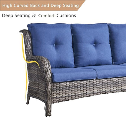 HUMMUH 6 Piece Patio Furniture Set PE Wicker Rattan 3-Seat Outdoor Sectional Sofa with Love Seats,Patio Swivel Chairs,Ottomans Conversation Sets for Garden, Poolside, Backyard