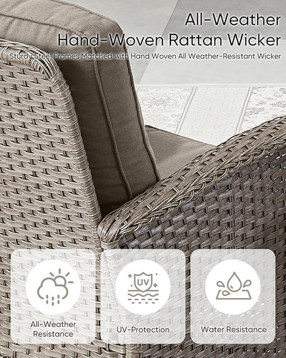 HUMMUH 7 Pieces Outdoor Furniture Set-All Weather Wicker Rattan Couch with Outdoor Rocking Chair Patio Furniture for Deck Lawn Porch Balcony Poolside-Grey/Grey