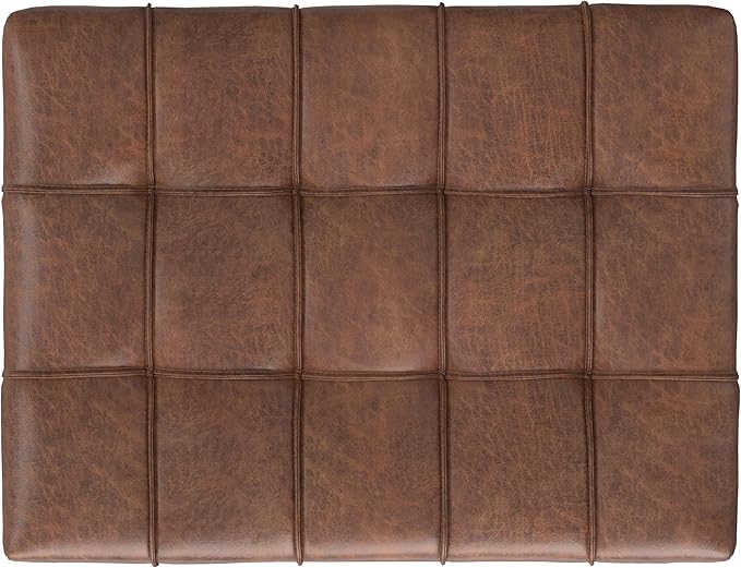SIMPLIHOME Mariah 34 inch Wide Contemporary Rectangle Coffee Table Storage Ottoman in Distressed Saddle Brown Vegan Faux Leather, Assembled, For the Living Room, Entryway and Family Room