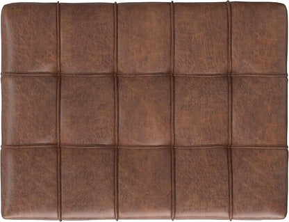 SIMPLIHOME Mariah 34 inch Wide Contemporary Rectangle Coffee Table Storage Ottoman in Distressed Saddle Brown Vegan Faux Leather, Assembled, For the Living Room, Entryway and Family Room
