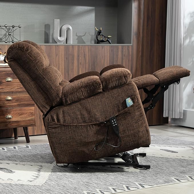 3-Motor Lift Chair with Adjustable Seat Height Zero Gravity Lay Flat Recliner with Heat Massage, Big Man Lift Recliners 400 lbs for Elderly Storage Cup Holders, Tall Man Recliner