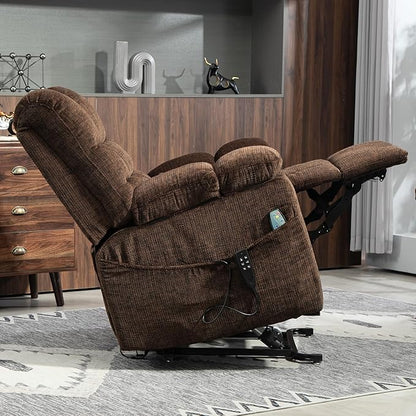 3-Motor Lift Chair with Adjustable Seat Height Zero Gravity Lay Flat Recliner with Heat Massage, Big Man Lift Recliners 400 lbs for Elderly Storage Cup Holders, Tall Man Recliner