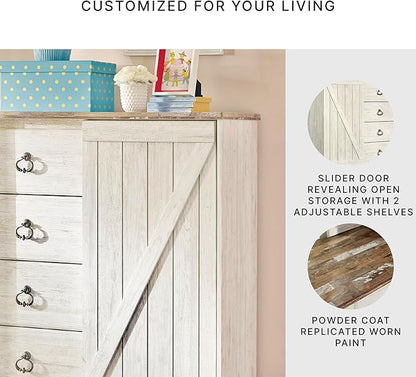 Signature Design by Ashley Willowton Shabby Chic Dressing Chest with Faux Plank Top, Whitewash