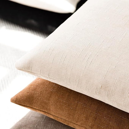 Foindtower Pack of 2 Soft Textured Throw Decorative Pillow Covers Square Accent Solid Cushion Cover Cozy Farmhouse Pillow Case with Zipper for Couch Sofa Bedroom Living Room 22x22 Inch, Light Beige