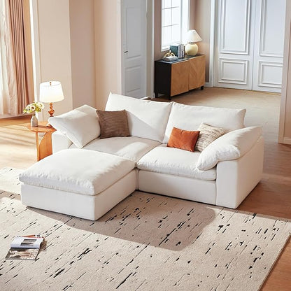 Modular Cloud Sofa, 78.7" Cloud Sectional Couches with Deep Seat，Oversized Loveseat Sofa with Ottoman for Living Room, Modern Comfy Couch with Washable Cover, Wide Armrest (White,1 Ottoman)