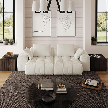 Cloud Sectional Couches, Comfort Linen Loveseat Modular Sofas with Wide Deep Seat, Down Filled Modern Upholstered Sofa Couch for Living Room, Apartment,Cream White