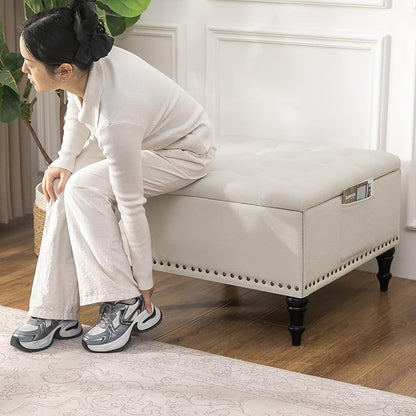Square Ottoman with Storage Tufted Upholstered Storage Ottoman Square Coffee Table Ottomans with Legs 28’’ Large Fabric Footrest Ottomans Stool with Lift Top for Living Room Beige