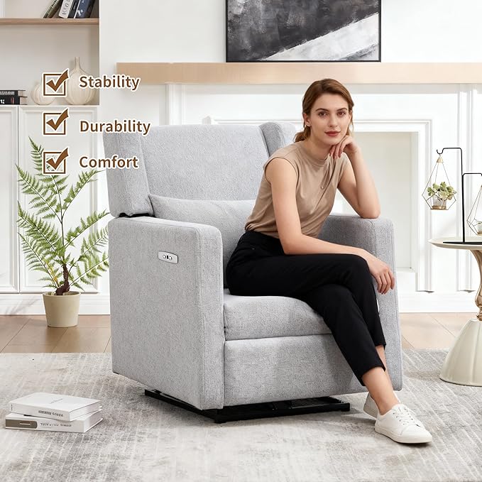 Power Recliner Chair for Adults, Adjustable Home Theater Seating with USB for Living Room, Modern Fabric Reclining - Light Grey