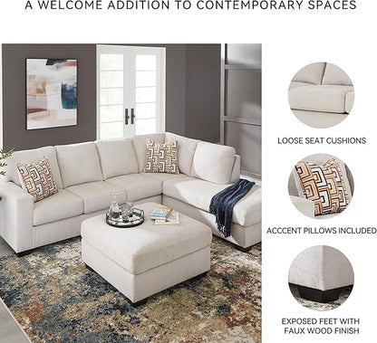 Signature Design by Ashley Aviemore Casual L-Shaped 2-Piece Sectional with Chaise and Loose Seat Cushions, Accent Pillows Included, 110" Wide, Light Gray