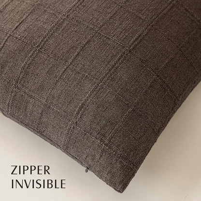 Foindtower Set of 2 Decorative Linen Check Throw Pillow Covers Neutral Farmhouse Lumbar Cushion Covers Modern Boho Home Decor for Sofa Chair Couch Bedroom Living Room,12×24 Inch,Dark Brown