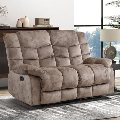 CANMOV Manual Loveseat Recliner, 2 Seat Recliner Sofa Chair with Armrest and Overstuffed Backrest, Couch Set for Living Room, Bedroom, Office, Light Brown