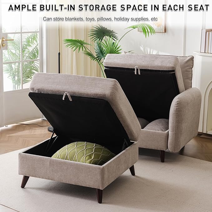 Oversized Accent Chair with Ottoman,All Seats Storage,Comfy Armchair,24.5'' Deep Seat,Upholstered Living Room Chairs,Reading Chair,Lounge Chair for Bedroom,Office,Chenille,Khaki