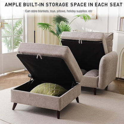 Oversized Accent Chair with Ottoman,All Seats Storage,Comfy Armchair,24.5'' Deep Seat,Upholstered Living Room Chairs,Reading Chair,Lounge Chair for Bedroom,Office,Chenille,Khaki