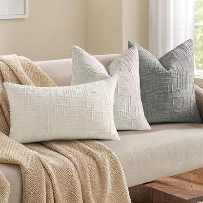 decorUhome Light Grey Chenille Throw Pillow Covers 26x26 Set of 2 Thick Textured Slubby Couch Pillow Covers Farmhouse Accent Modern Neutral Decorative Pillow Cases for Bed Sofa Living Room