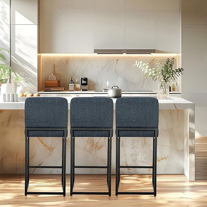 ALPHA HOME 24" Bar Stools Set of 4 Kitchen Counter Stools with Back, Counter Height Stools with Upholstered Footrest for Kitchen Island, Metal Steel Frame, Chenille, Blue