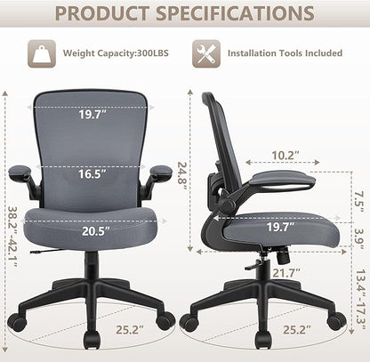 FelixKing Office Chair, Ergonomic Desk Chair Breathable Mesh Chairs Adjustable High Back Lumbar Support Flip-up Armrests, Executive Rolling Swivel Comfy Computer Chairs Home Office Slate Gray
