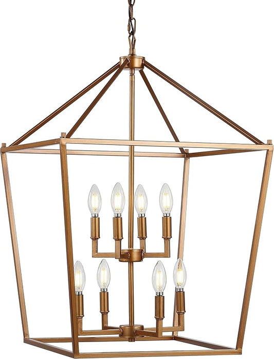 JONATHAN Y JYL7438B Pagoda Lantern Dimmable Adjustable Metal LED Pendant Classic Traditional Farmhouse Dining Room Living Room Kitchen Foyer Bedroom Hallway, 20 in, Antique Gold