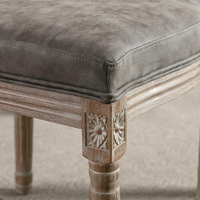 Farmhouse Leather Dining Room Chairs Set of 4 French Dining Chairs with Round Rattan Back French Bistro Chairs for Dining Room/Living Room/Kitchen/Restaurant, Grey