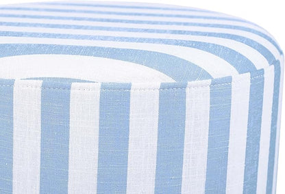 First of a Kind Ottoman Foot Rest - Pastel Blue Round Ottoman Stool with Solid Wood Spherical Orbs - 15.7" W x 15.7" D x 18.3" H - Handmade, Easy Clean, 330 lbs Weight Capacity