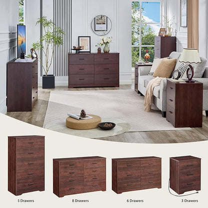 LIDYUK Dark Cherry Dresser for Bedroom, 3 Drawer Dressers & Chest of Drawers, Modern Wood Dresser with Charging Station, End Table Nightstand Bedside Table for Bedroom, Living Room