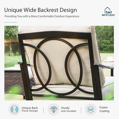 MFSTUDIO 4 Pieces Outdoor Patio Furniture Set, Metal Outdoor Conversation Sofa, Rattan Wicker Patio Sectional Sofa Set with 2 x Swivel Single Sofa, 2 x Ottoman, Beige