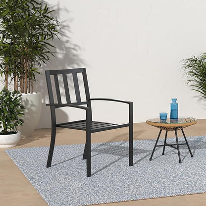 PHI VILLA Metal Outdoor Dining Chairs Set of 2 - Stackable Black Patio Chairs, 300lb Capacity (Stripe)