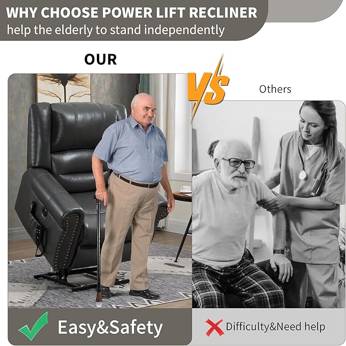 Recliner Chairs for Adults, Oversized Bedroom Chair with Massage, Sofa Chair Home Theater Seating with Lumbar Support, Lift Chair for Elderly, Nursery Chair for Living Room (Breathable Leather)