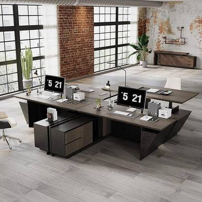 Adjustable Height L-Shaped Executive Desk with LED Light Strip - Black Inverted Trapezoid Design, Includes Storage Cabinet with Drawers & Doors, Ergonomic Standing Office Desk for Home & Office 78.7"
