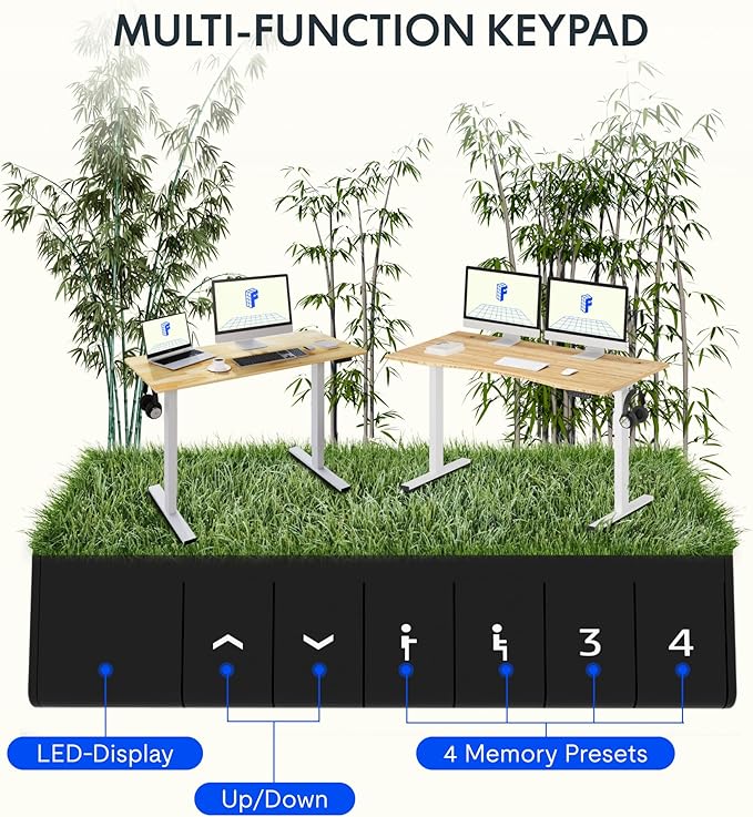 FLEXISPOT EN1 Bamboo Standing Desk, 55 x 28 Inches Whole-Piece Electric Adjustable Height Sit Stand Desk for Home Office (White Frame + Bamboo Curved Desktop, 2 Packages)