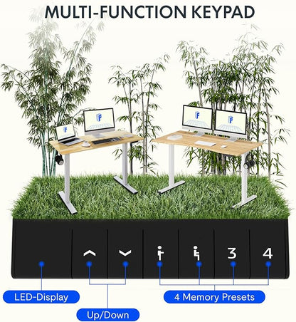 FLEXISPOT EN1 Bamboo Standing Desk, 60 x 30 Inches Whole-Piece Electric Adjustable Height Desk for Home Office (Silver Frame + Bamboo Top, 2 Packages)