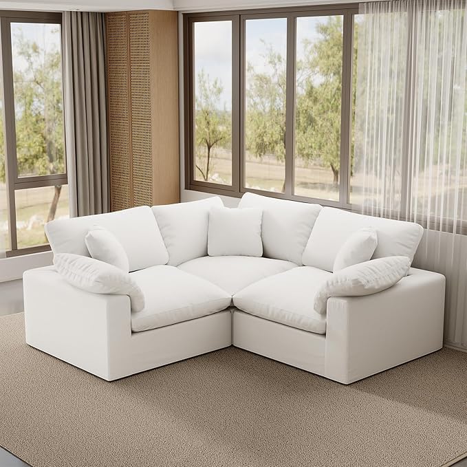 Cloud Modular Sectional Sofa,78.6" V Shape 3 Seater with Corner Down Filled Comfy Sofa,Modern Deep Seat Cloud Couch,Detachable Couch Cushion Covers for Living Room,White