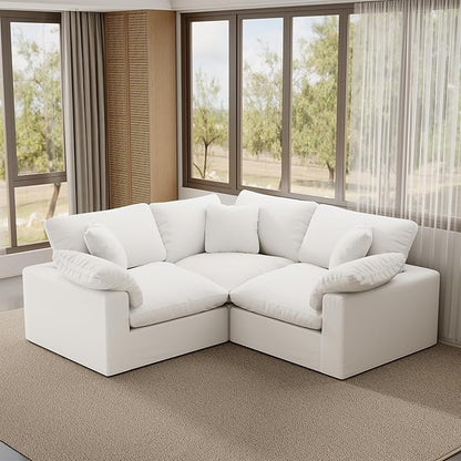 Cloud Modular Sectional Sofa,78.6" V Shape 3 Seater with Corner Down Filled Comfy Sofa,Modern Deep Seat Cloud Couch,Detachable Couch Cushion Covers for Living Room,White