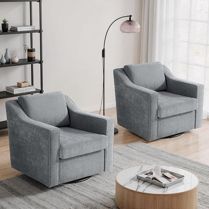 UIXE Swivel Accent Chairs Set of 2, Chenille Upholstered Arm Chair for Living Room, Modern Club Armchair Comfy Single Sofa Bedroom Reading Seat with Lumbar Pillow - Gray