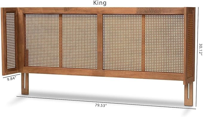 Eclectic Escape Mid-Century Modern Ash Wanut Finished Wood and Synthetic Rattan Wrap-Around Headboard King