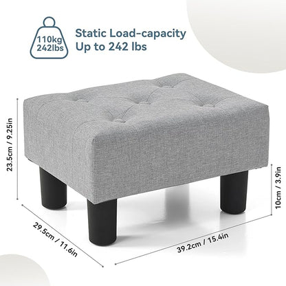 Poofzy Small Foot Stool Ottoman, Linen Ottoman Foot Rest with Legs, Rectangle Foot Rest for Couch, Footstools and Ottomans Small for Living Room and Entryway (Light Gray)
