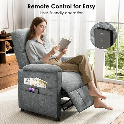 Amada Power Recliner Chair, Electric Chenille Reclining Chair for Adults for Small Spaces with Remote & Side Pockets, Thick Seat Cushion for Living Room & Bedroom, Home Theater, RV
