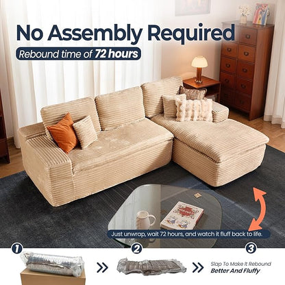 106" Oversized Couch Sofa, L Shape Couches for Living Room, No Assembly Required Plush Velvet Sectional Sofas with Right Facing Chaise for Home Apartment