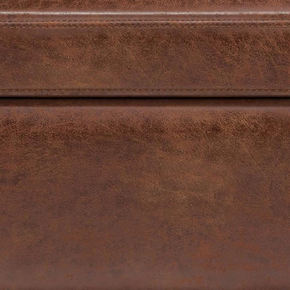 SIMPLIHOME Owen 42 inch Wide Mid Century Modern Rectangle Lift Top Large Coffee Table Storage Ottoman in Distressed Saddle Brown Vegan Faux Leather, Assembled, for the Living Room and Entryway