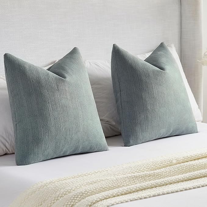 FUTEI Dark Grey Chenille Decorative Throw Pillow Covers 24x24 Inch Set of 2,Soft Cozy Striped Geometric Patterns European Cushion Case,Modern Home Decor for Couch Bed Living Room