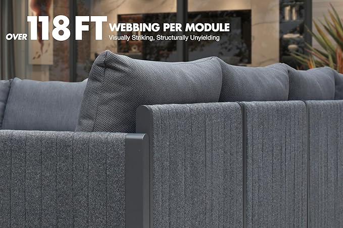 PURPLE LEAF Patio Furniture Set 8 Pieces Patio Seating Sofas Aluminum Furniture Outdoor Couch Sectional Set with Cushions and Aluminum Table Patio Conversation Sets Gray