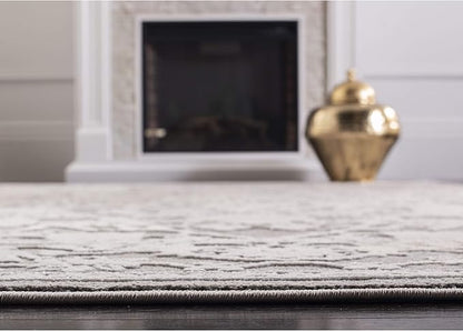 SAFAVIEH Area Rug 6x9 - Reflection Collection - Dark Grey & Cream, Non-Shedding & Easy Cleaning, Ideal for Entryway, Living Room, Bedroom (RFT665B)